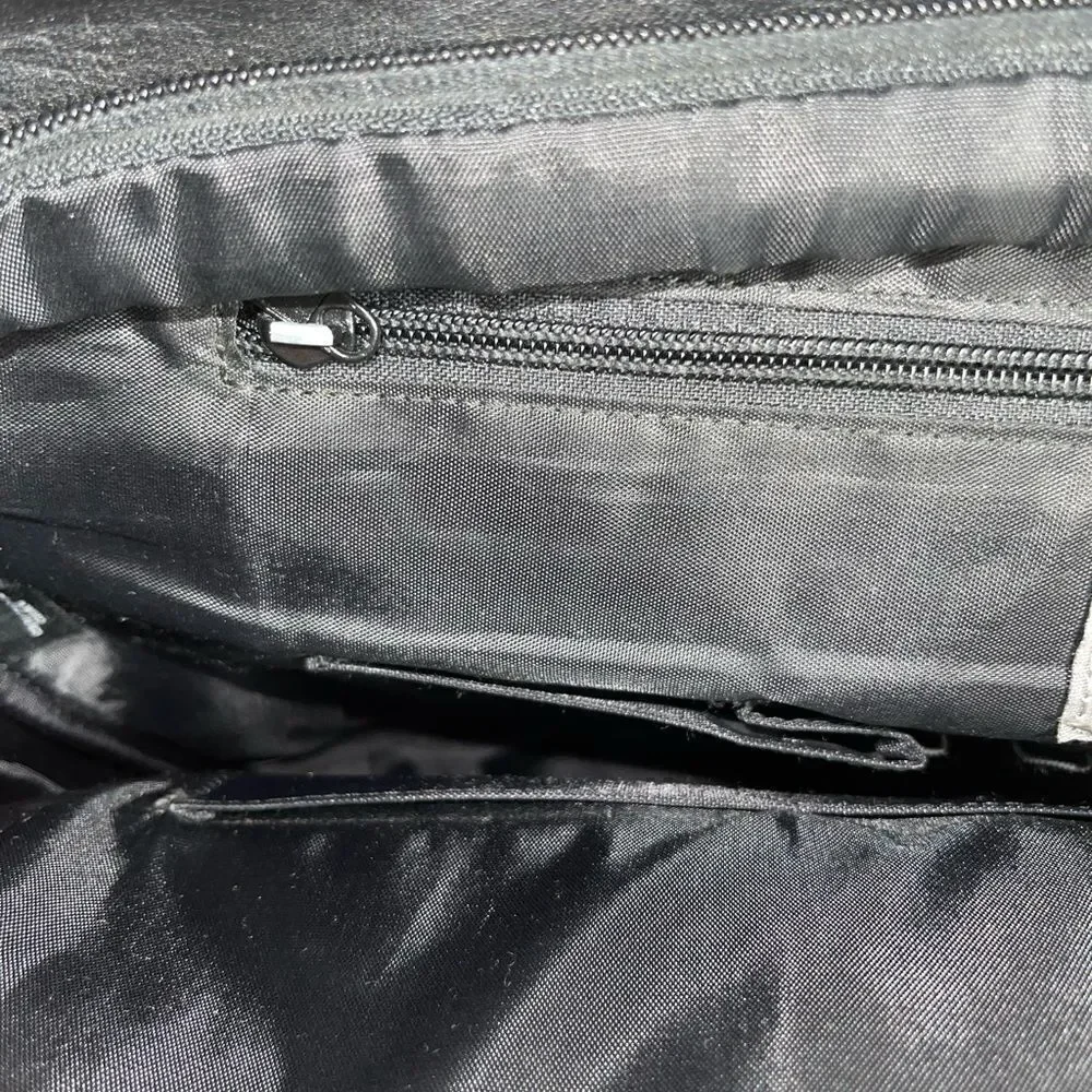 Wilson leather Black Leather Briefcase laptop Nylon side silver tone hardwares.